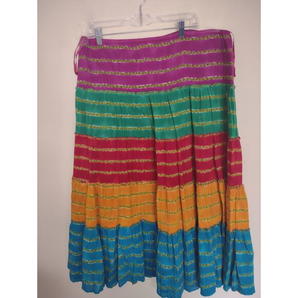 Lauren Ralph Lauren Colorful Midi Skirt XL Bohemian Hippie Retro Gypsy Flowy - Picture 3 of 3